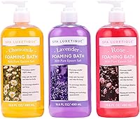 Spa Luxetique 3-Pack Foaming Bubble Bath with Epsom Salt - Chamomile, Rose & Lavender Scents, 49.8oz Relaxing Spa Set for Women & Men