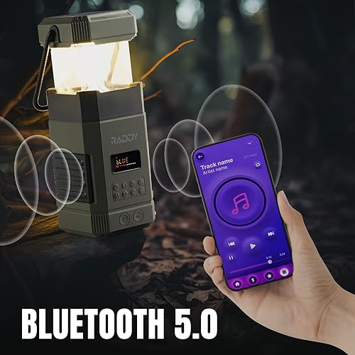 Miniatura 6 de [10000 mAh impermeable] Raddy SL10 Radio de emergencia, linterna solar de campamento con manivela AM FM NOAA + SP4 4W panel solar plegable portátil