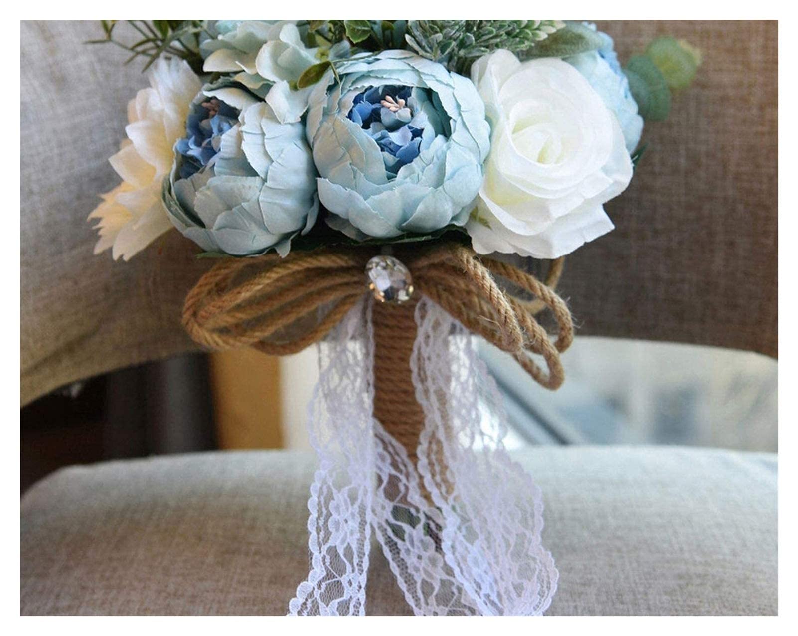 Bouquet da Sposa Romantico Fatto a Mano, Fiori Artificiali Color Champagne, Pizzo, Stile Rustico, per Contenere i Bouquet.