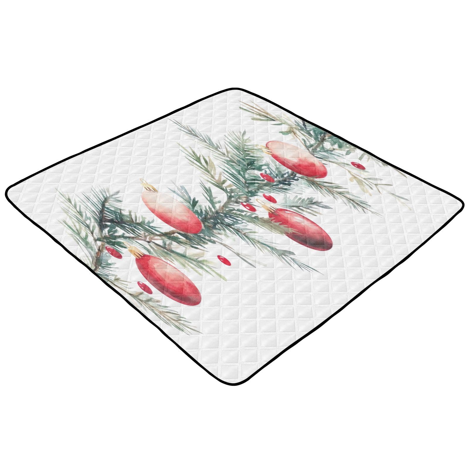 BOESI Christmas Decoration Ball Pattern Baby Play Mat, 50“ X 50” Washable Folding Crawling Mat, Baby Floor Mat, Soft, Thick, Non-Slip