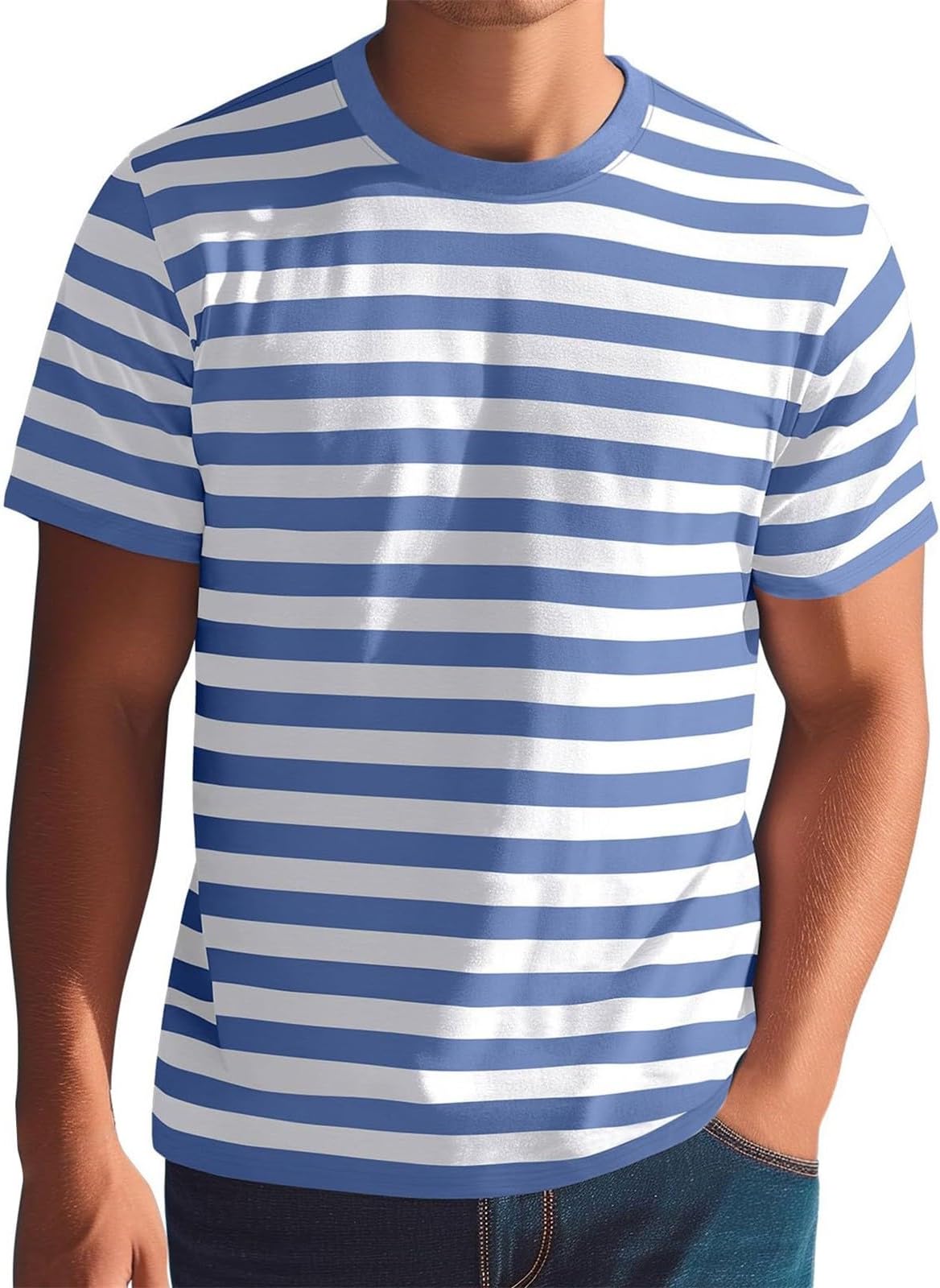 Men's Striped T-Shirts Summer Short Sleeve Basic Tshirt Crew Neck Loose Fit Tops Regular Fit Striped Athletic Wear Quick Dry Super Soft Shirts for Holiday Beach​