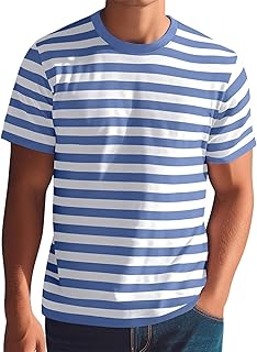 Camiseta para hombre de cuello redondo, camiseta de rayas de gran tamaño, camiseta suelta, básica, informal, moderna, cami...