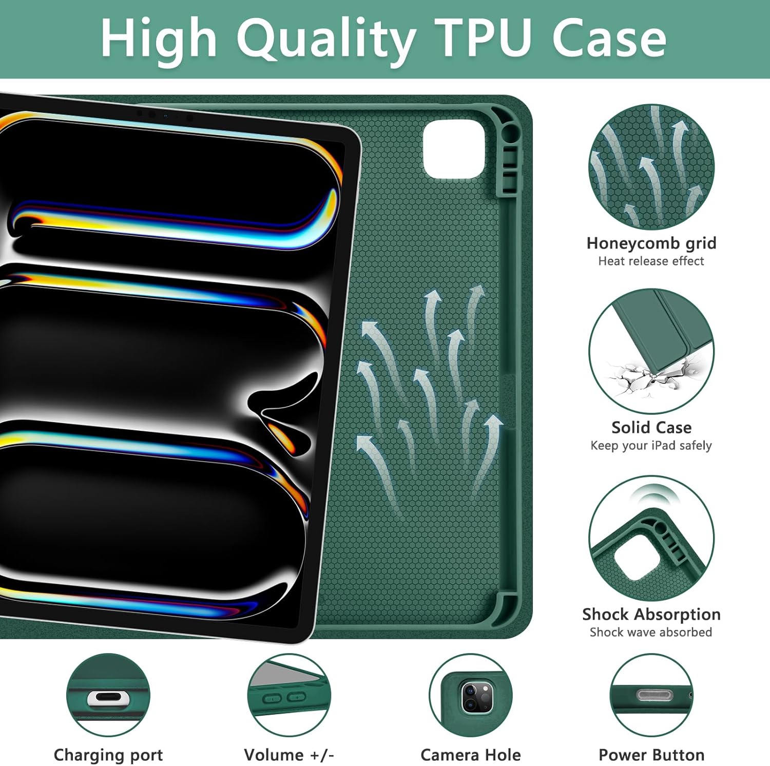 TaIYanG Keyboard Case for iPad Pro 11-inch M5/M4(2025/2024)- Detachable Magnetic Bluetooth Keyboard Case with Pencil Holder - Flip Stand Cover for iPad Pro 11 Inch 2024, Dark Green