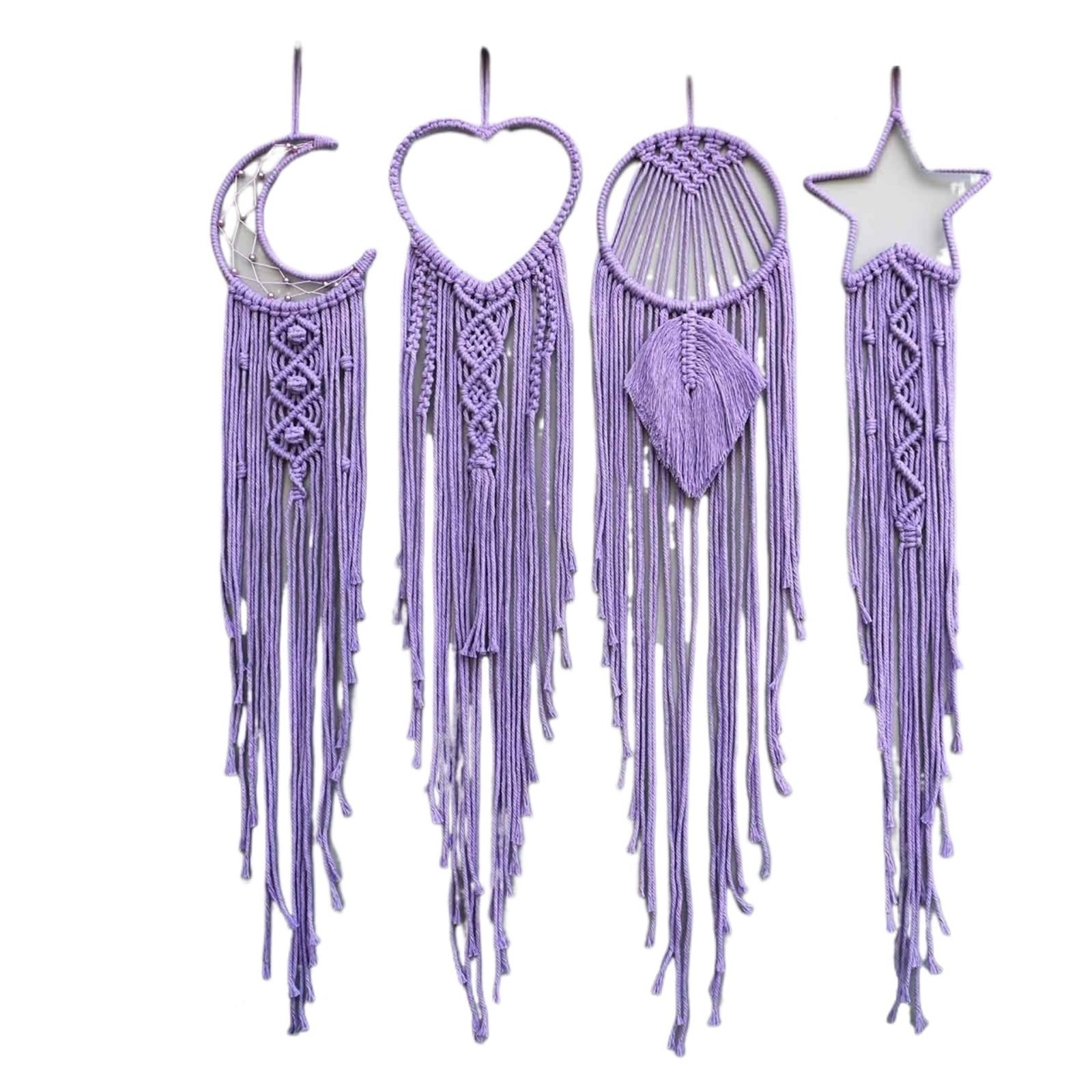 4 TEILE/SATZ Makramee Traumfänger Mond Stern Runde Herzform Wandbehang Ornament Home Dekor Für Schlafzimmer(Purple)