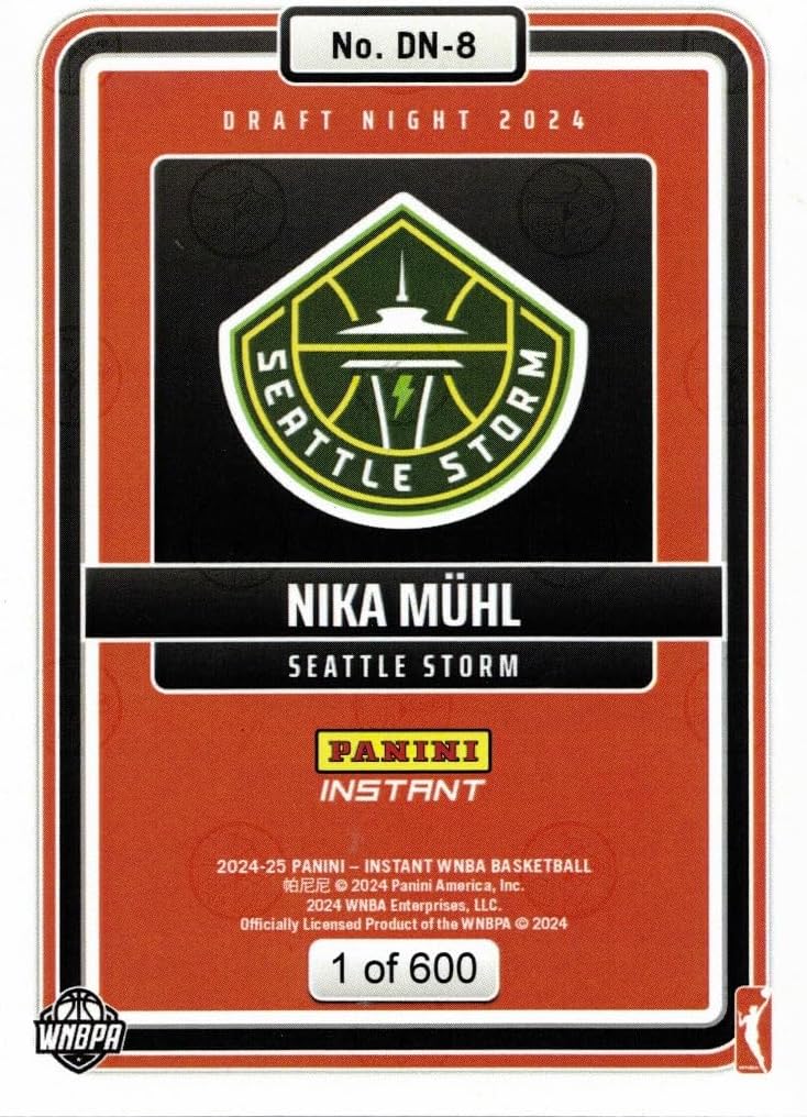 2024 Panini Instant Draft Night WNBA Basketball #DN-8 Nika Muhl Rookie Card Storm - Only 600 made!