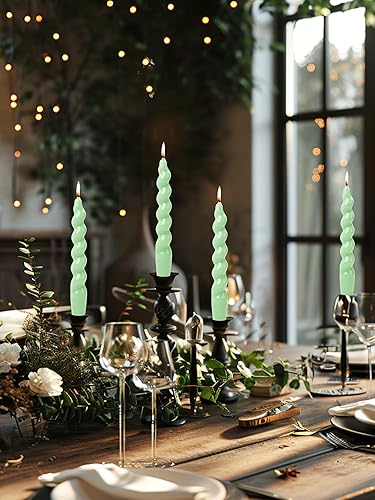 Miniatura 2 de Vela cónica verde en espiral para vacaciones, boda, fiesta, cera sin perfume, vela sin goteo, regalo de cumpleaños, regalo de Navidad, 7.5 pulgadas