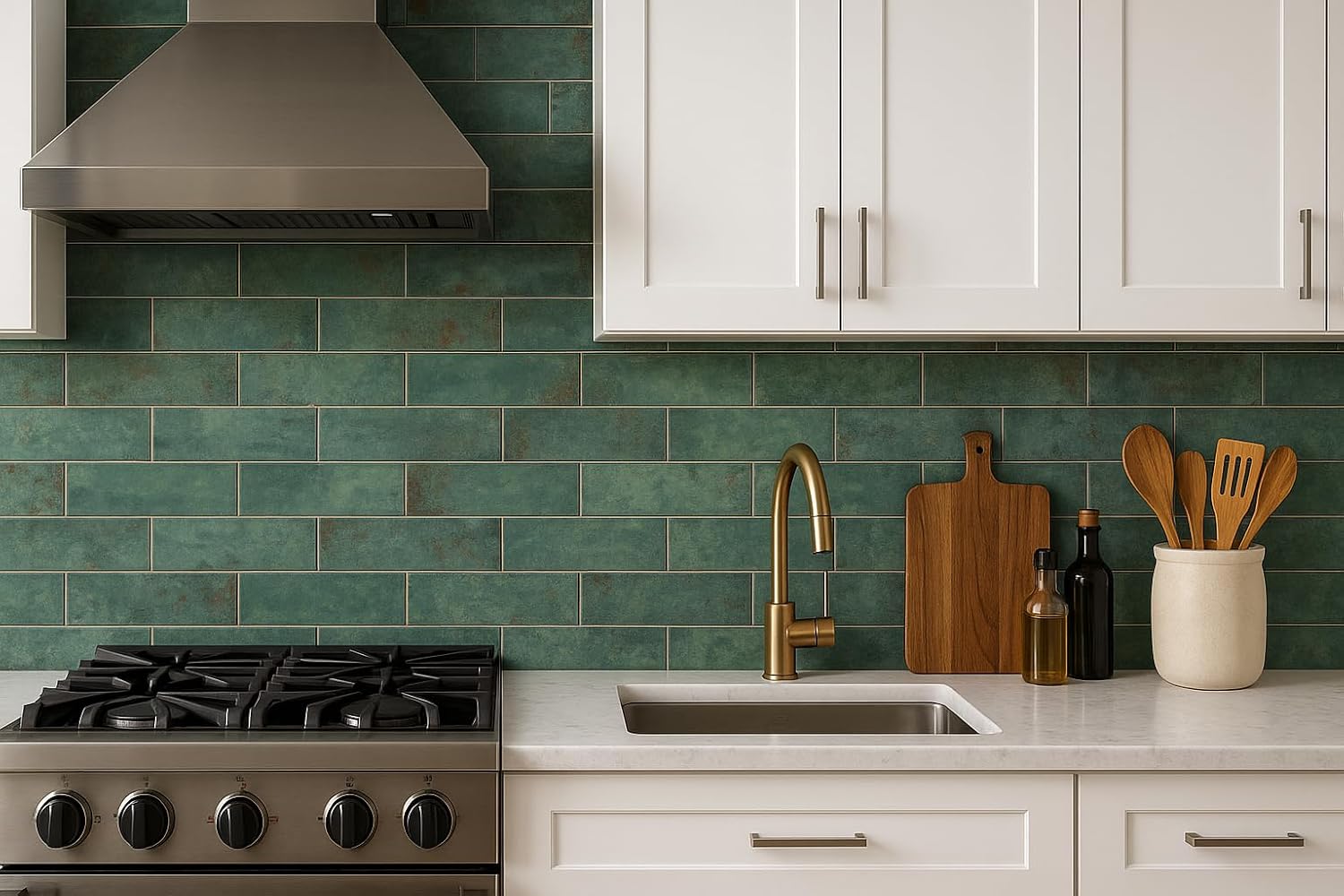 Tenedos 4x12 Earthy Coral Green Ceramic Glossy Wall Subway Tile for Kitchen, Backsplash, Bathroom Shower Wall, Accent Made in Spain (Box of 11 Square feet (34 Pieces))
