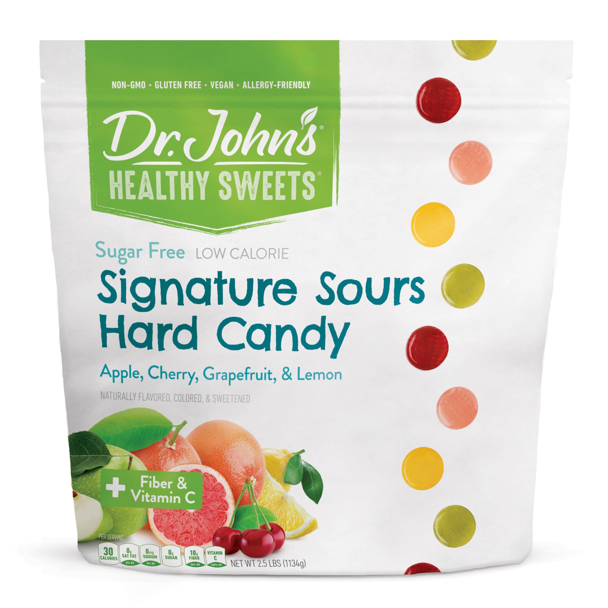 Dr. John's Healthy Sweets Signature Sours Hard Candy with Zero Sugar, Dye-Free, Plant Based, Keto Friendly, 252 Count, 2.5 LB Bag
