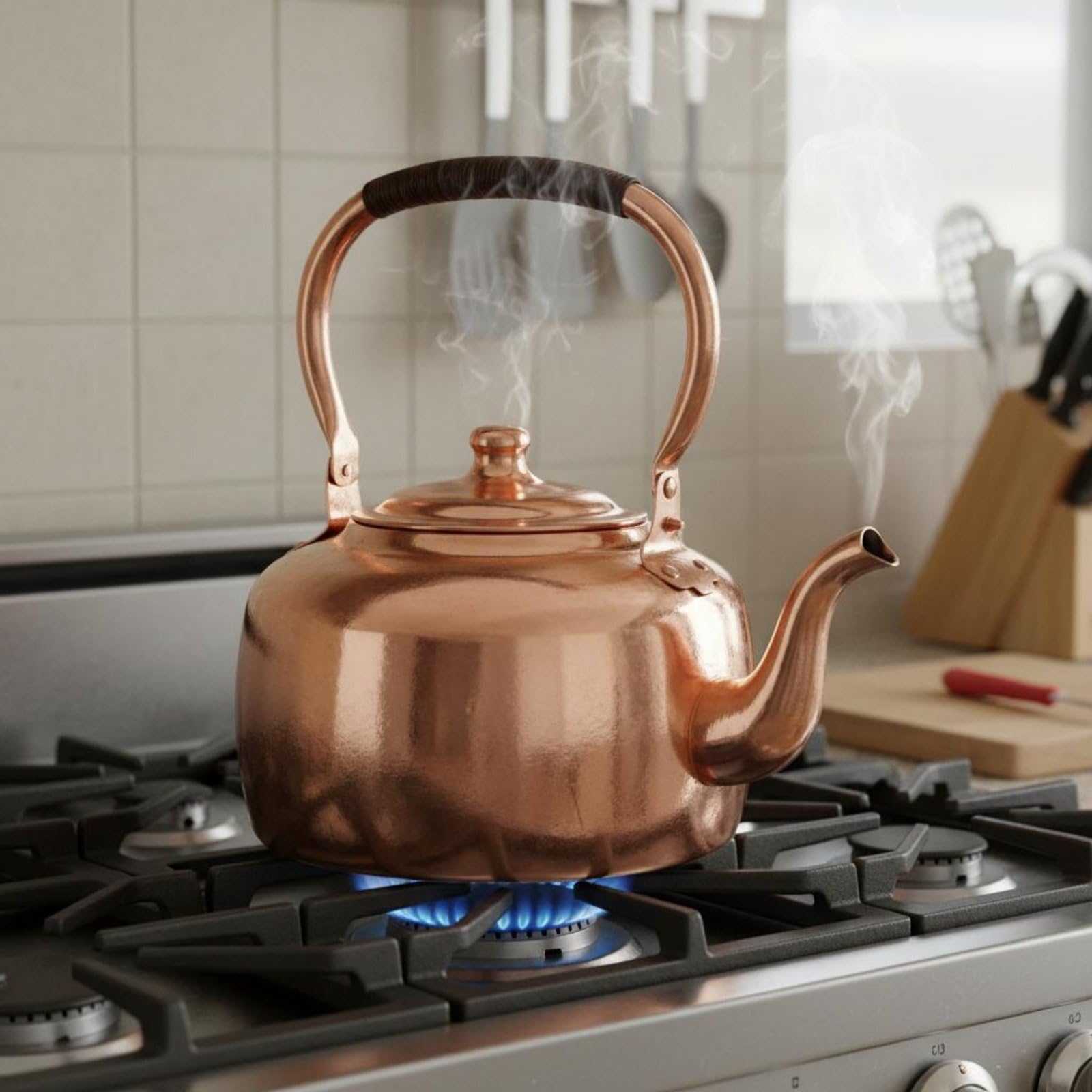 Teekessel aus Kupfer Verdicktes Material, Kupfer-Teekessel für Herd, Kupferkessel Traditionelles Design für Teeliebhaber, Teezeremonie, Restaurant, Speziell für Gasherde, 3L