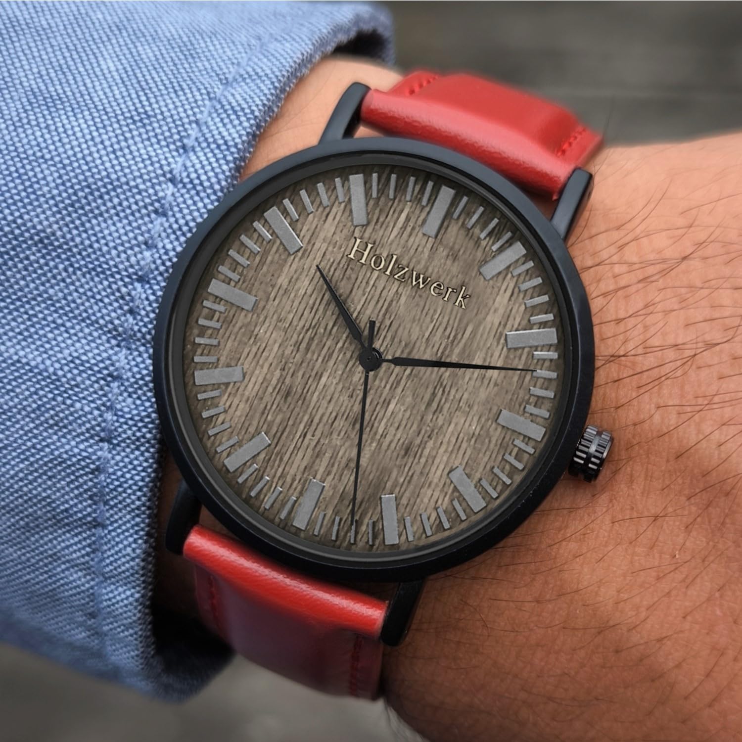 Holzwerk Germany Ręcznie wykonany płaski designerski zegarek unisex męski zegarek damski zegarek ekologiczny naturalny drewniany zegarek analogowy klasyczny zegarek kwarcowy czerwony brązowy czarny