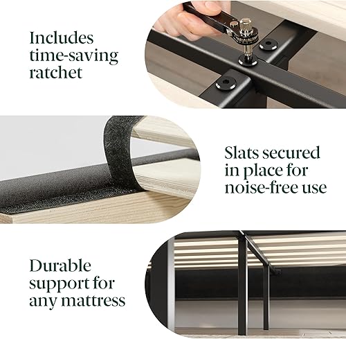 Miniatura 7 de Zinus Curtis - Base de cama tapizada con plataforma, base de colchón, soporte de listones de madera, no necesita somier, embalaje ecológico