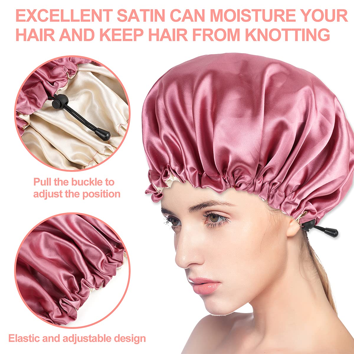 CHORHA Satin Sleep Cap,Double-Sided Adjustable Sleep Bonnet,Bonnet Cap for Sleep Hot Pink