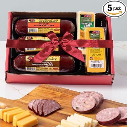 Wisconsin Cheese Company – Gourmet Cheese & Sausage Holiday Gift Box | 100% Wisconsin Cheese with Original, Garlic & Jalapeño Cheddar Summer Sausages | Perfect for Parties, Charcuterie Boards, and Holiday Gifts