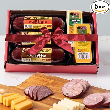 Wisconsin Cheese Company – Gourmet Cheese & Sausage Holiday Gift Box | 100% Wisconsin Cheese with Original, Garlic & Jalapeño Cheddar Summer Sausages | Perfect for Parties, Charcuterie Boards, and Holiday Gifts