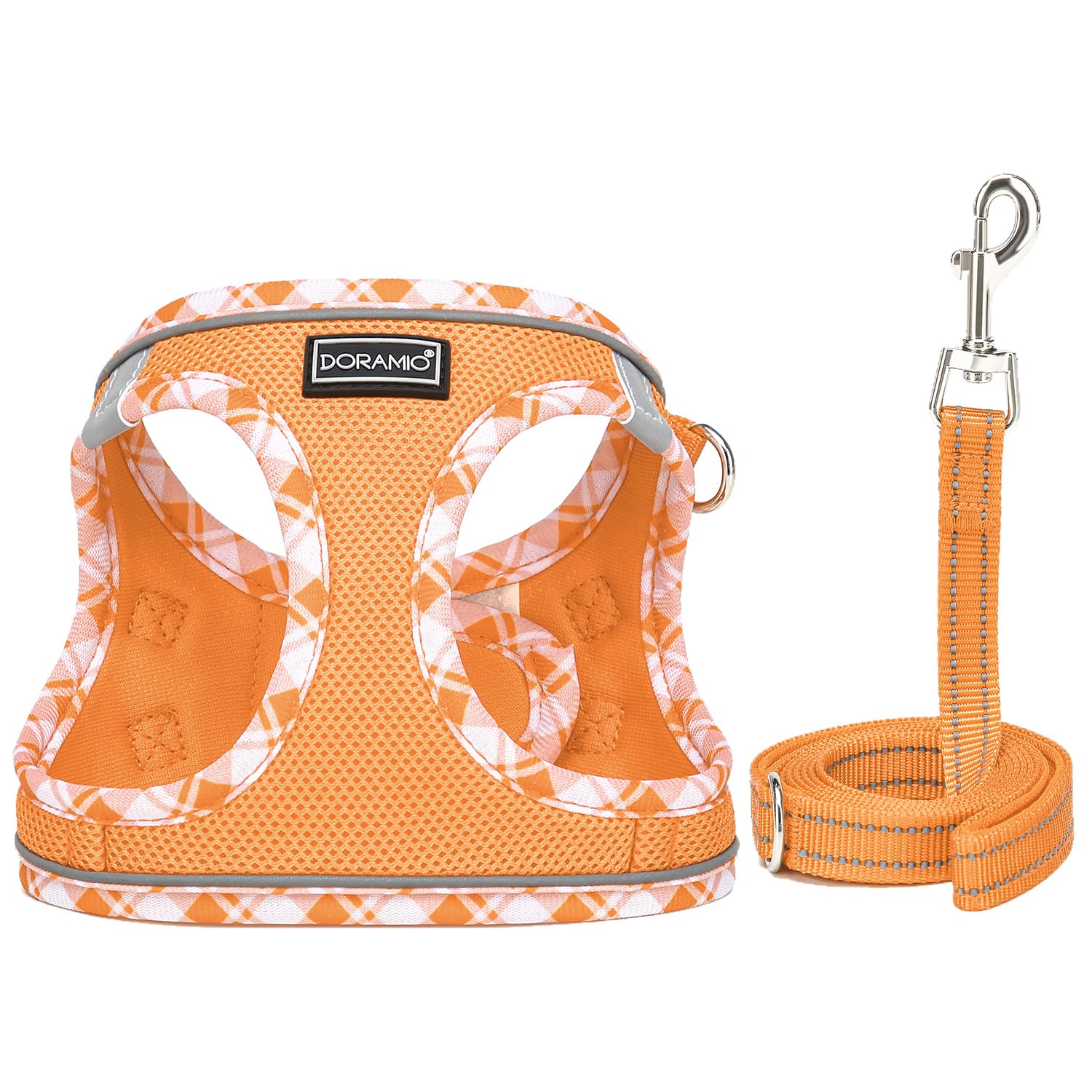 DORAMIO Pettorina Cane Taglia Piccola, Step-in Pettorina per Cani Gatti Cuccioli con Guinzaglio Comodo, Riflettente Traspirante Imbracatura Cane Morbida Imbottito per Passeggiate (XS, Arancione)