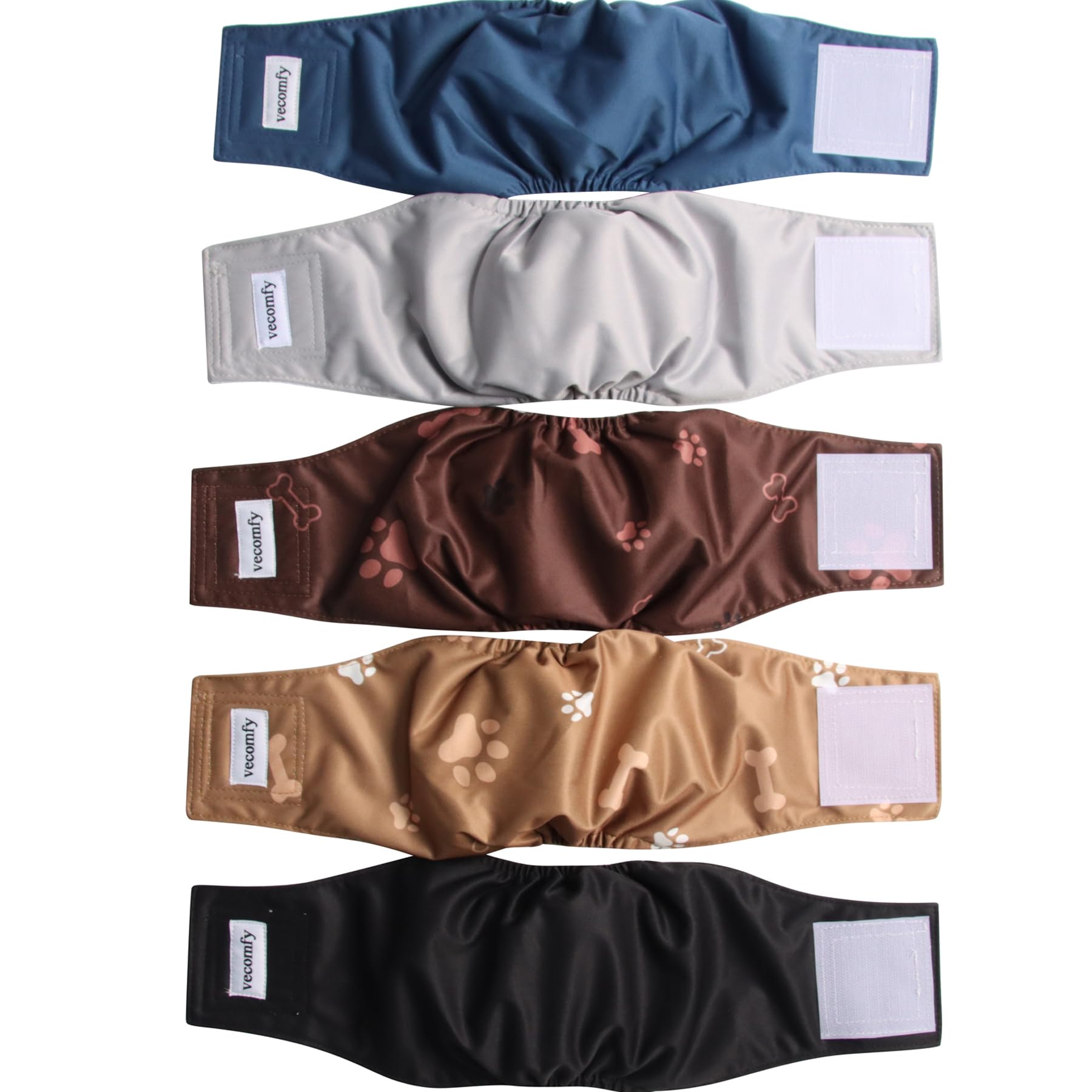 Vecomfy Belly Bands for Male Dogs(5 Pack),Washable Reusable Small Dog Diapers Male Leakproof Doggie Belly Wrap,M