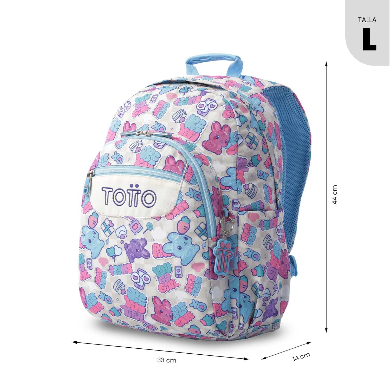 TOTTO - Pack Mochila Escolar Adaptable a Carro, 20L, Modelo Acuareles + Estuche 3 Compartimentos Modelo Agapec