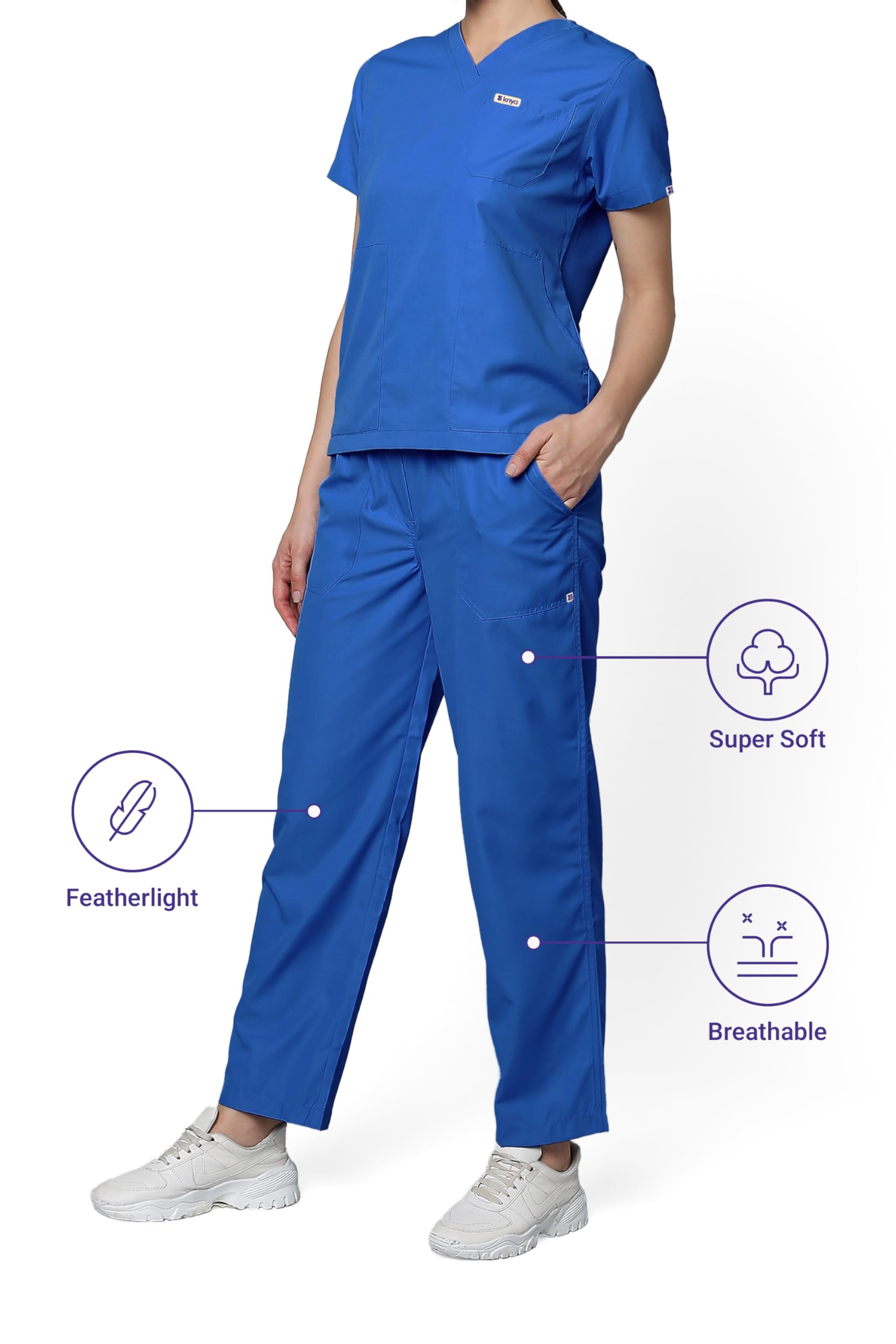Knya Scrub Suit for Women | 5 Pocket | V Neck Top & Bottom Set | Short Sleeves | Lightweight & Breathable | Hospital Clinic & OT Wear | Medical Uniform | Scrubs for Female Doctors Nurses & Dentists 3