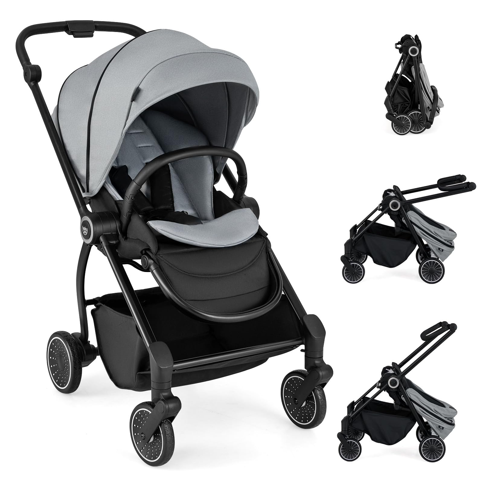 LIFEZEAL Passeggino Ultraleggero per Bambini 0-36 Mesi, Portata 30kg, Passeggino Compatto a Ombrello, Viaggio, Aereo, Pieghevole, Regolabile, Reversibile, Cintura di Sicurezza, Ruote, Freno, Parasole