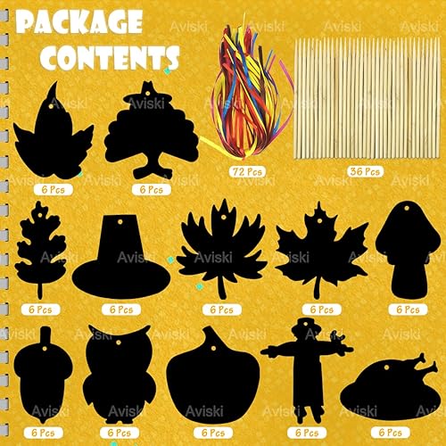 Miniatura 3 de Aviski 80 piezas de arte de rascar arco iris de Acción de Gracias, manualidades de papel de otoño para niños, decoración colgante de calabaza, arce