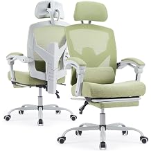 Ergonomic Office Chair with Footrest, High Back Home Desk Computer Chair with Lumbar Support & Headrest, 90-135 Reclining Mesh Back with Wheels for Work, Gaming, Green