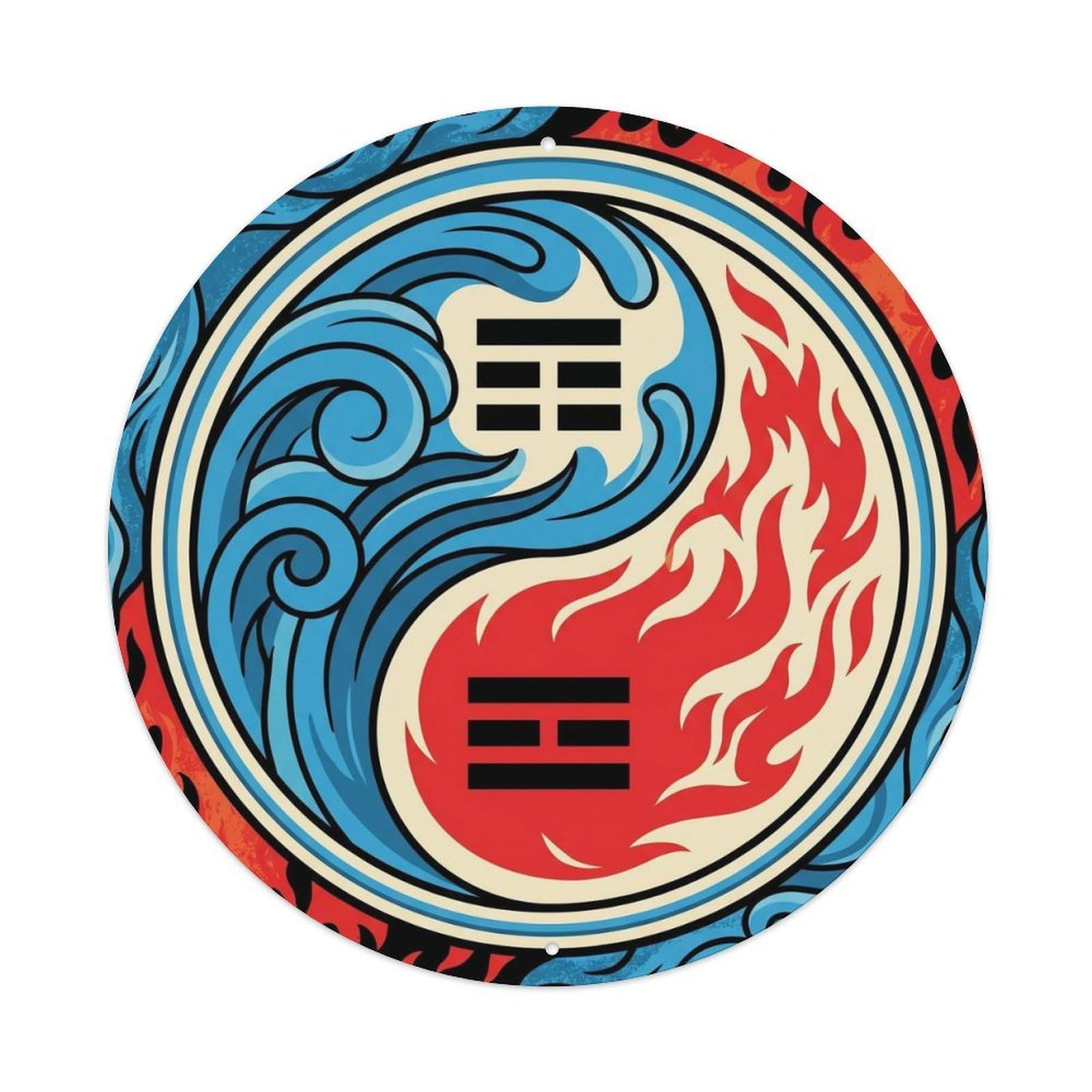 Bagua Kan Li Water Fire Taoist Trigram Harmony Energy Metal Tin Sign Plaque Wall Decor for Cafe, Man Cave, Club Bar, Office, Home Garden Round Metal Poster 8x8Inch