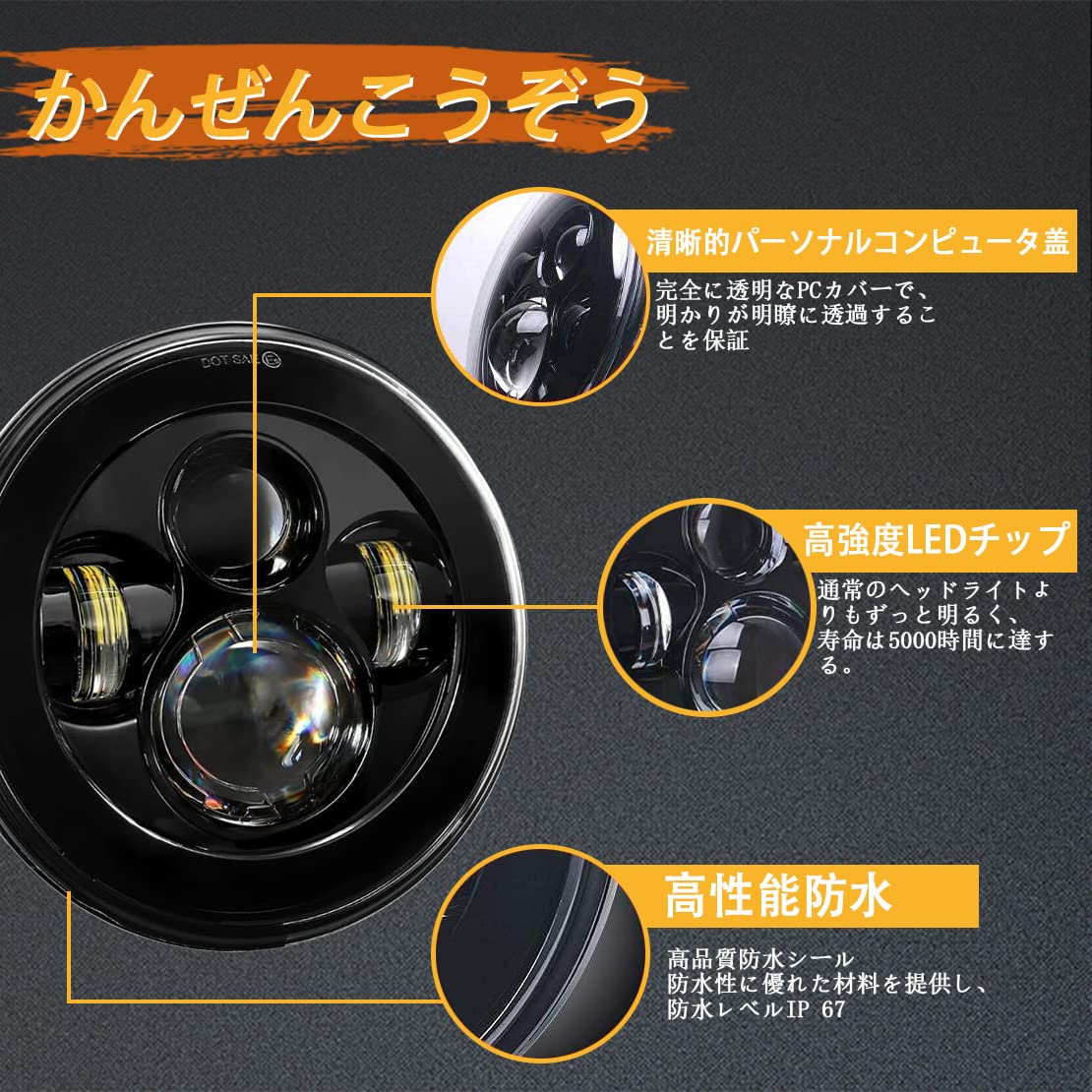 Amazon | SKTYANTS オートバイ 7インチ LEDヘッドライト、取り付け