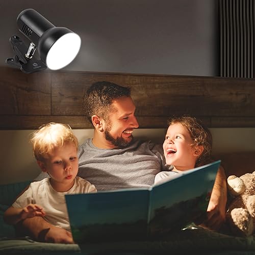 Miniatura 7 de RONG&LAN Lámpara LED de metal con clip para escritorio, luz de lectura ajustable de 360 para cama, luz nocturna de libro amigable con los ojos para