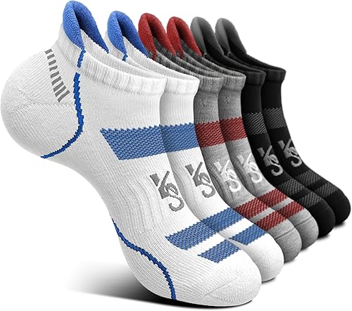KEMISANT Calcetines de correr para hombre, 6 pares, calcetines de compresión atléticos acolchados para hombre, soporte para caminar y arco