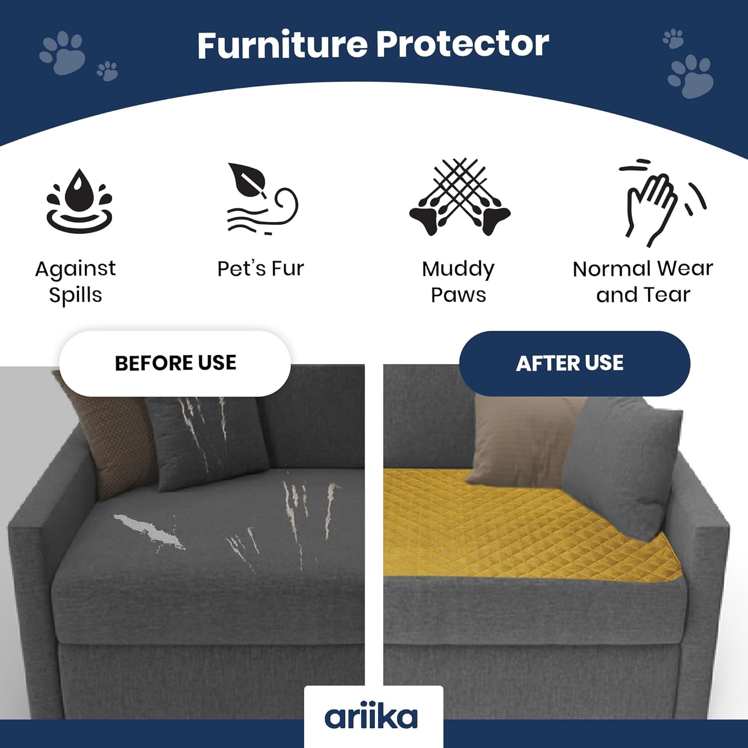 review ariika Waterproof Dog Sofa Mat - Durable, Scratch-Resistant - Eco-Friendly Polyester & Cotton Mix, Odor-Free, Ideal for All Breeds - Dog Bed Protector for Sofa, Couch, Floor, Car Seats and Bed