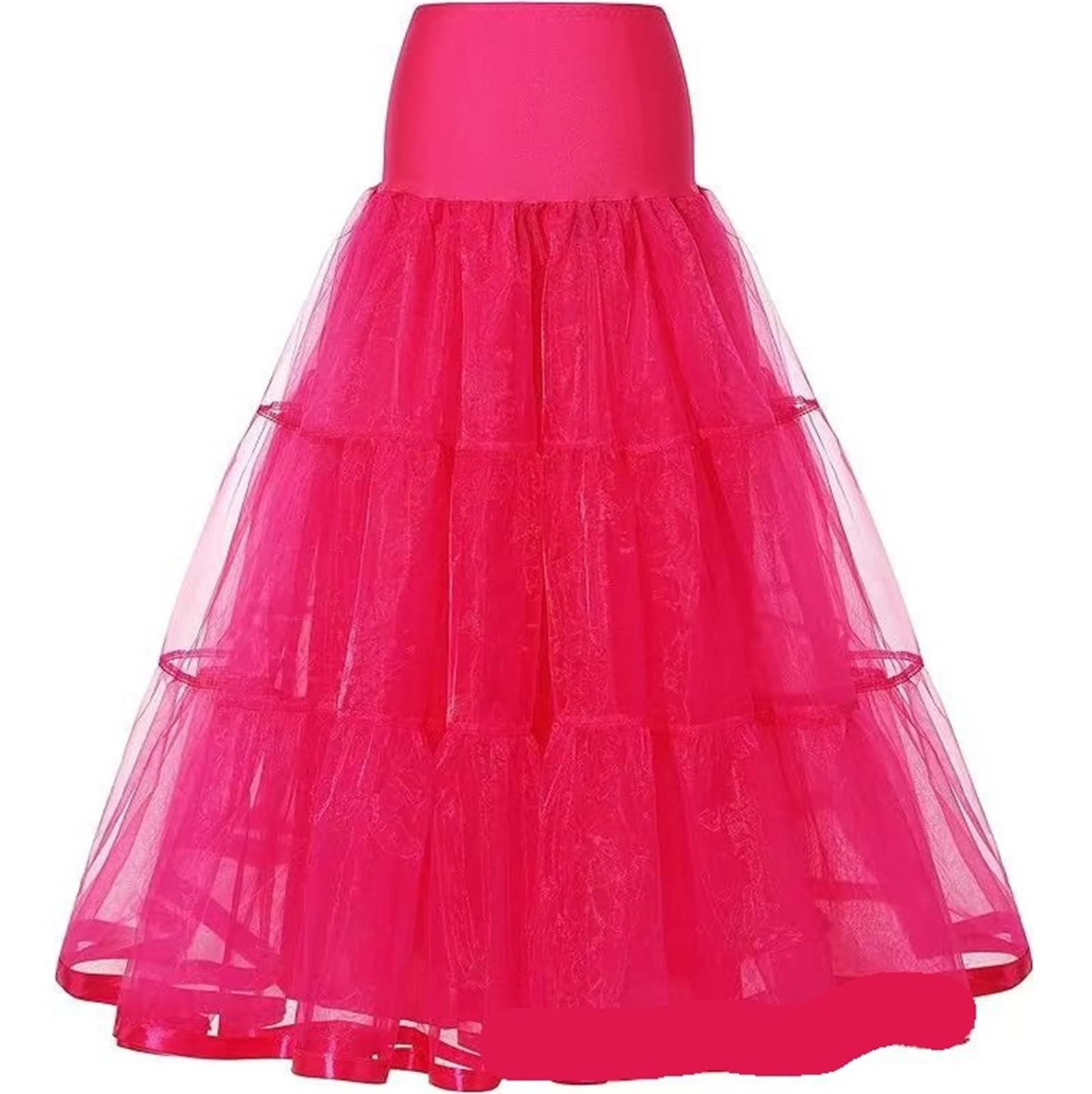 Jupon Robe De MariéE Jupon à Volants de 98 cm de Long, Crinoline, Vintage, for Robe de mariée, sous-Jupe, Tutu, balançoire, avec Bordure en Ruban(Rose,S-M)