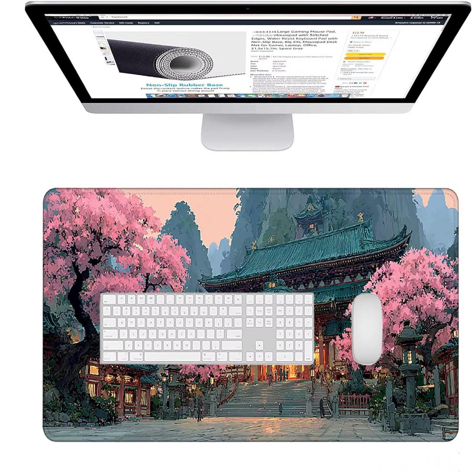 Różowa podkładka pod mysz 1200 x 600 x 3 mm duża podkładka pod mysz XXL pałac pod mysz biurko dla graczy, szyte krawędzie, antypoślizgowa gumowa podkładka pod mysz do komputera, przenośna, dekoracja