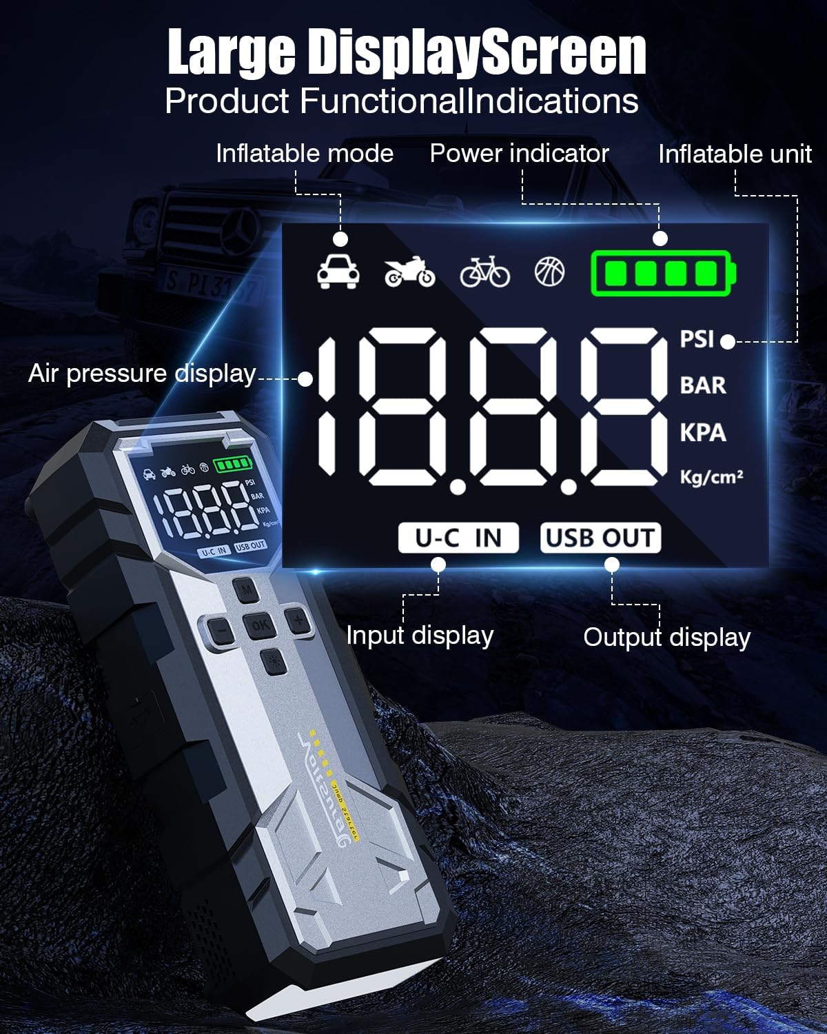 8000A Jump Starter with Air Compressor, 12V Jump Box for Car Battery (All Gas/10.0L Diesel) Portable Jumper Starter Pack with 150PSI Auto Tire Inflator, LCD Display, Lights & Booster Cable