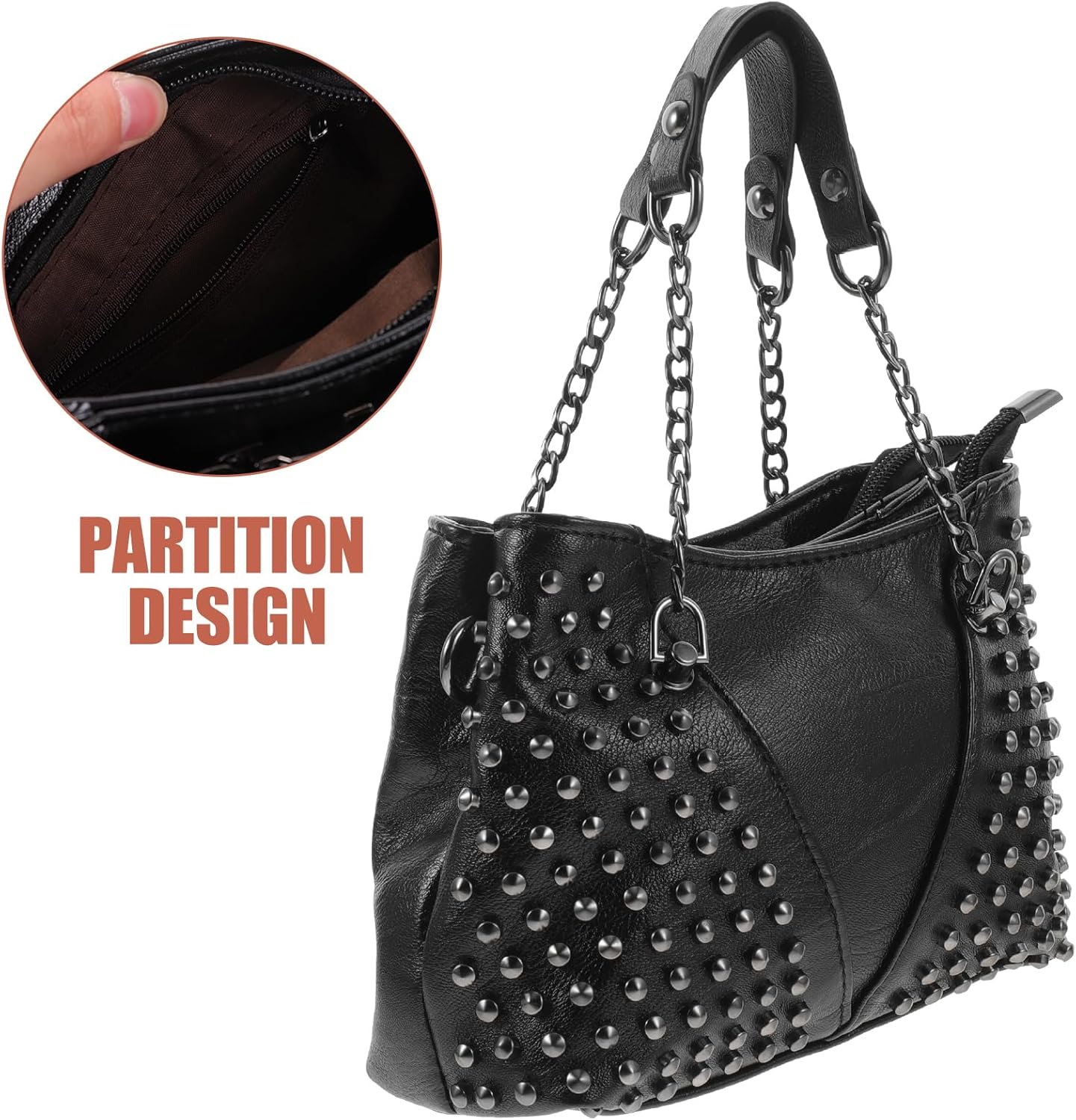 GALPADA Studded Handbag Bag Black Crossbody Rivet Shoulder Leather Tote Handbags - Image 4