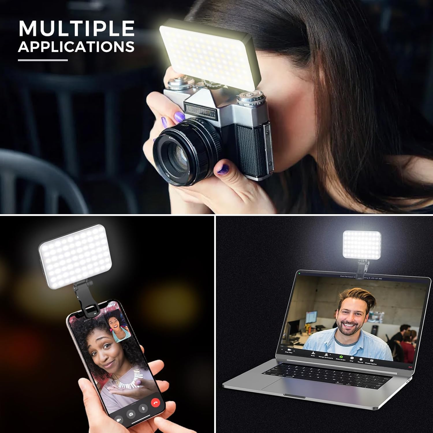 91 LED Selfie Light with Clip Rechargeable Fill Video Light, Adjusted Warm/White Light, Portable Phone Light for iPhone, Android, iPad, Laptop, Camera Light for Photography, Vlog