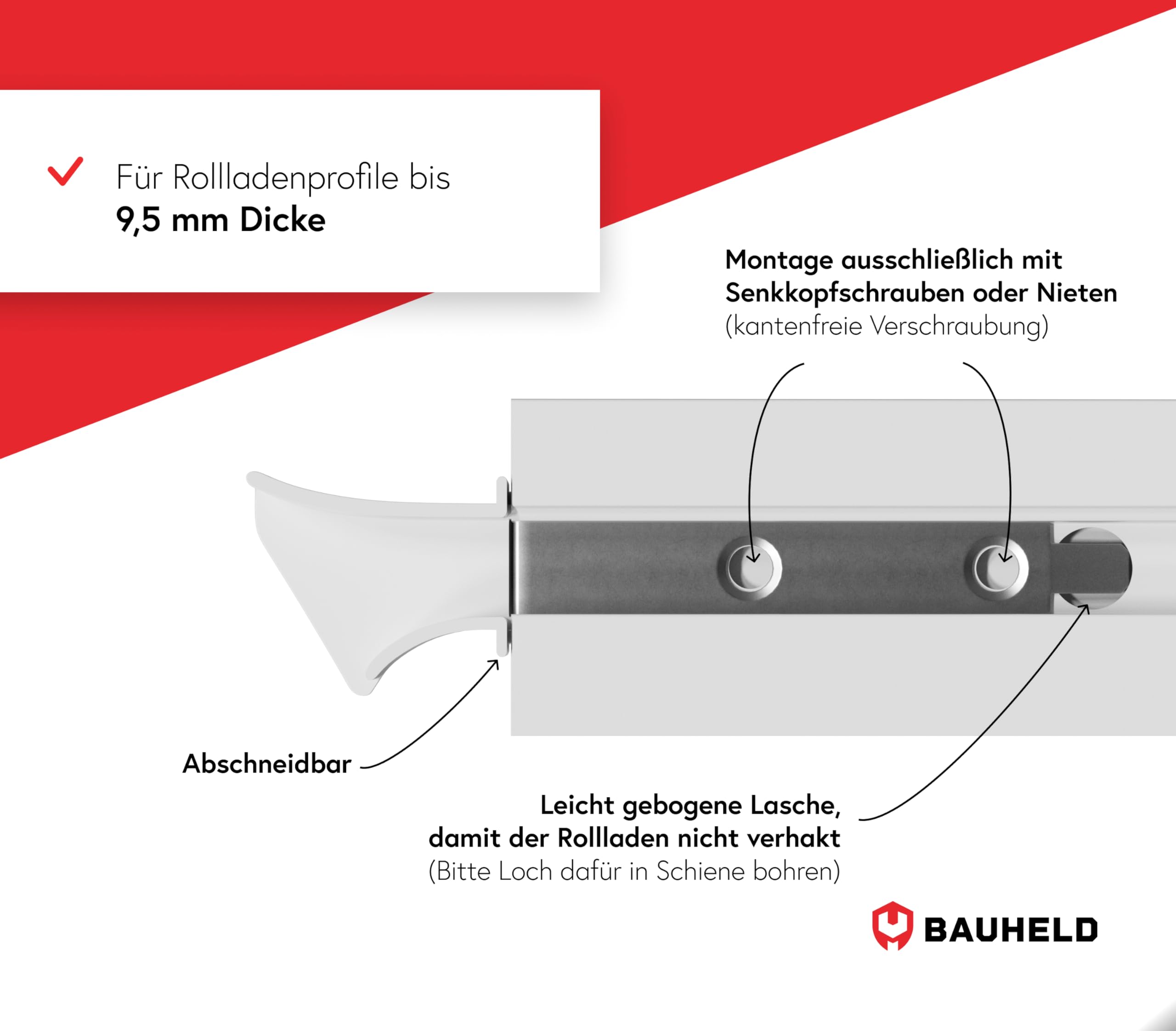 BAUHELD Imbuto universale per tapparelle, 4 paia, utilizzabile in modo flessibile su ogni guida di guida, guida ottimale per tapparelle e funzionamento uniforme su mini profili, larghezza di ingresso