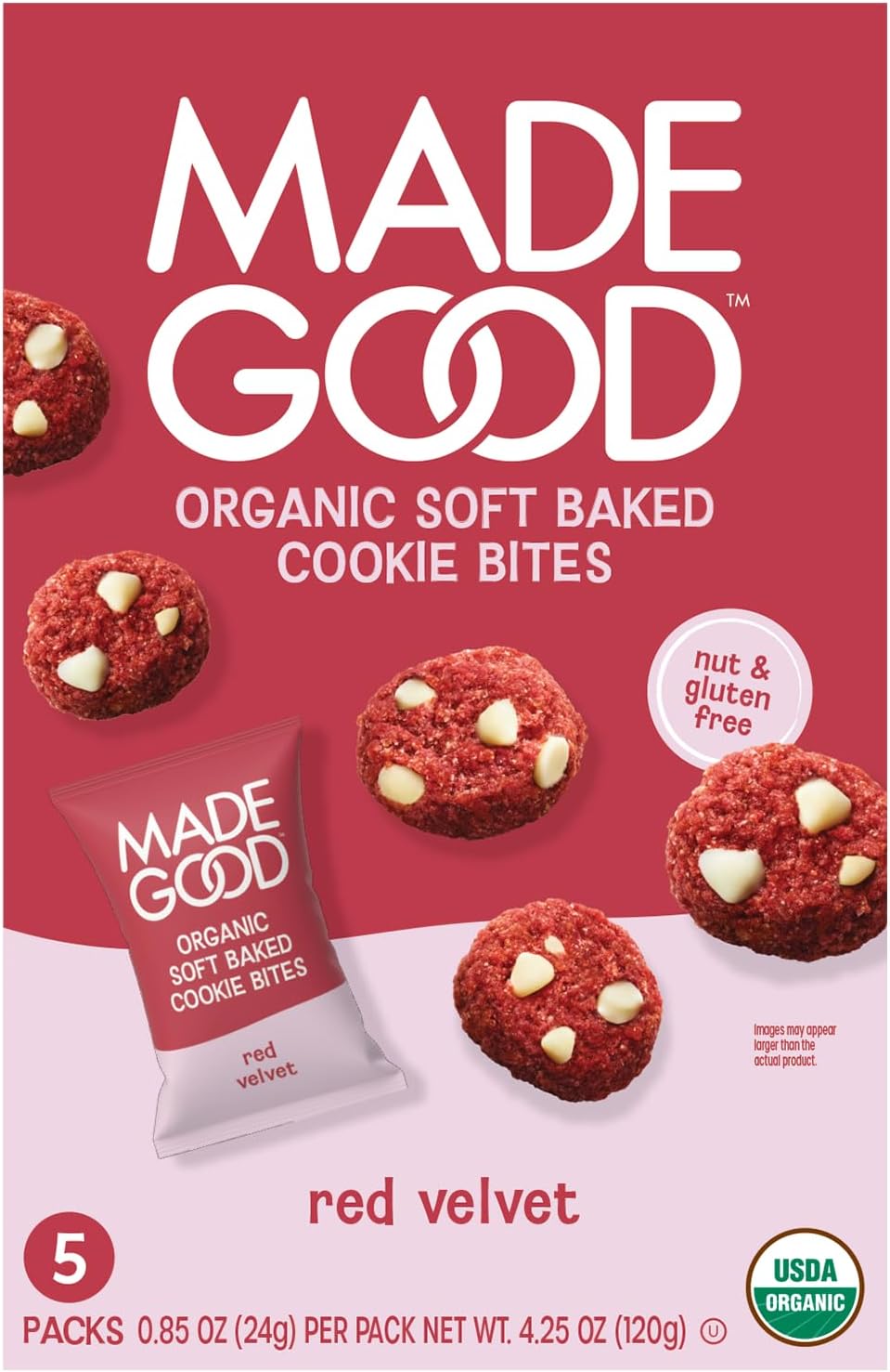 MadeGood Red Velvet Soft-Baked Cookies, 0.85oz Each, Organic Snacks