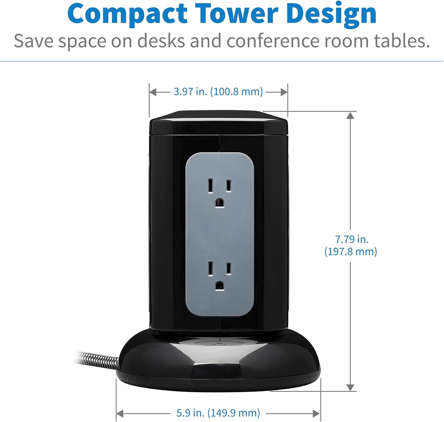 Tripp Lite TLP606UCTOWER Charging Tower Power Strip Surge Protector & Charging Station with USB Ports, 1800 Joules, 6 Outlets, 3 USB-A + 1 USB-C, 8ft Cord, Dorm Room Essentials Desk Accessory