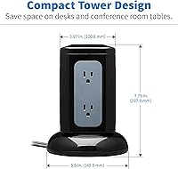 Vista 14 de Tripp Lite TLP66USB - Torre protectora de sobretensiones con puertos USB, 1200 julios, 5 tomas, 3 puertos USB, cable de extensión trenzado