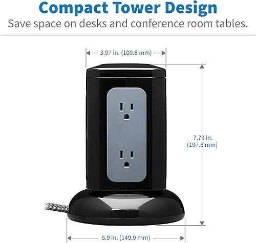 Miniatura 6 de Tripp Lite TLP606UCTOWER - Torre de protección contra sobretensiones con puertos USB, 1800 julios, 6 tomas, 3 USB-A + 1 USB-C, cable de 8 pies,