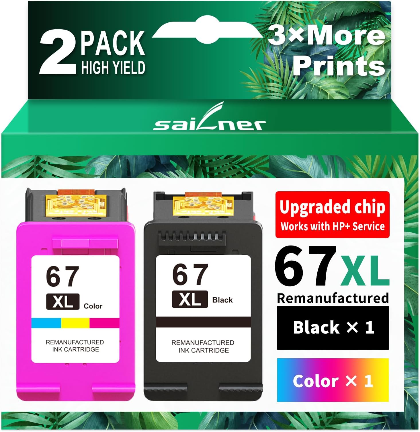 67XL Ink Cartridges Black/Color Combo Pack Replacement for HP Ink 67 HP67XL (2-Pack High Yield) Compatible with HP DeskJet 2755e 2855e 2700e 4155e 2734e 2827e 4100e Envy 6055 6455e Printer