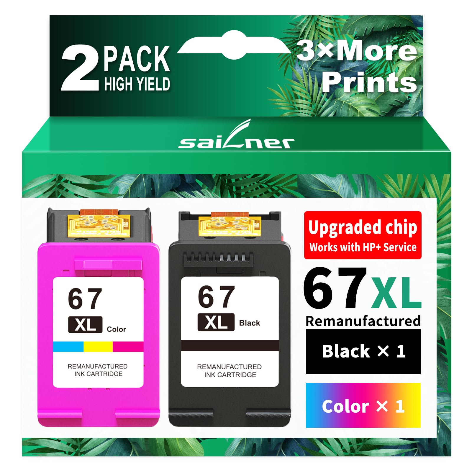 Photo 1 of **UNTESTED**
SAILNER 67XL Ink Cartridges Black/Color Combo Pack Replacement for HP Ink 67 HP67XL (2-Pack High Yield) Compatible with HP DeskJet 2755e 2855e 2700e 4155e 2734e 2827e 4100e Envy 6055 6455e Printer