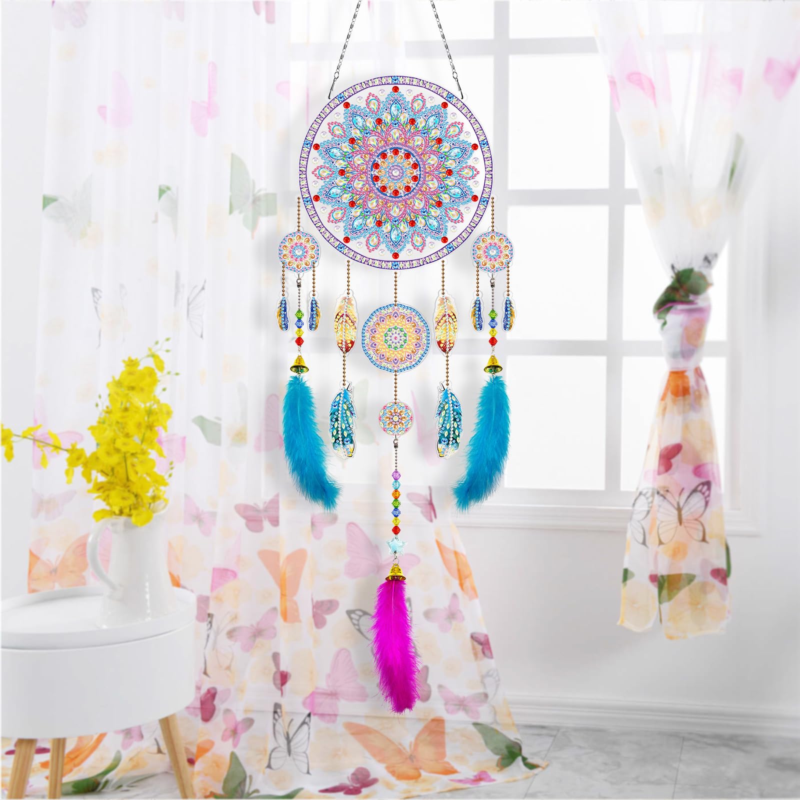 BBTISG DIY Diamond Painting Wind Chime, DIY Diamond Painting Suncatcher Art Kits Double Sided Hanging Diamond Painting Wind Chimes for Home Wall Garden (Style 7)
