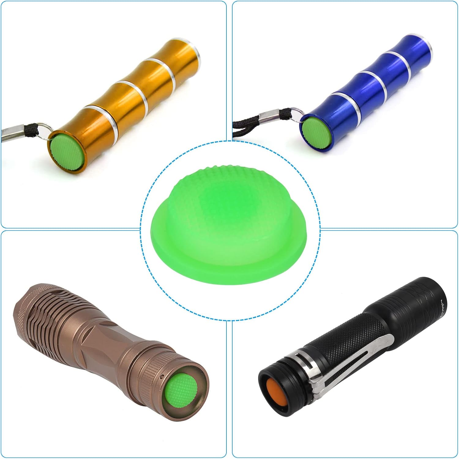 PATIKIL 0.63" LED Flashlight Switch Cap, 5 Pcs Silicone Soft Boot Cover with Inner Column for Push Button Switch Electric Torch Handheld Flashlights, Green