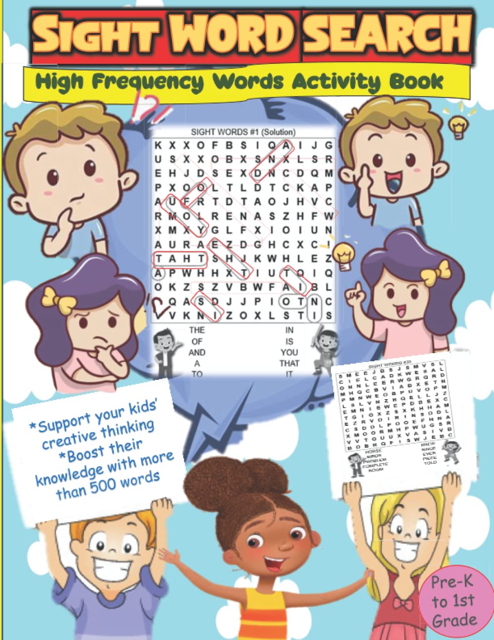Sight Words Word Search for Kids: High Frequency Words Activity Book, Boost kids' knowledge with more than 500 words: For Pre-K to 1st Grade, 8.5x11 inch