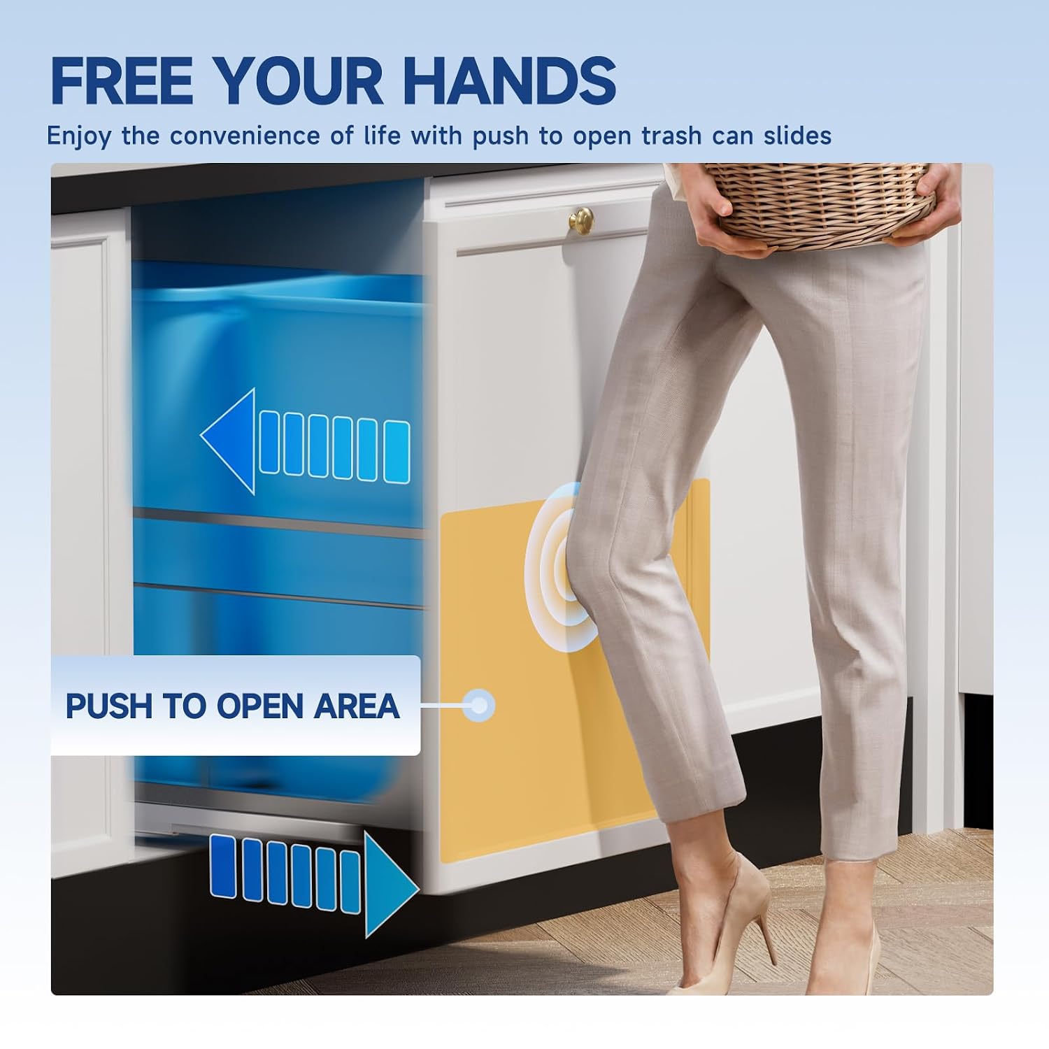 Insputer Double Pull Out Trash Can Under Cabinet with Push to Open Slides, Heavy Duty Under Sink Garbage Can Kit for Kitchen, Not Include Bin, Require 18" W X 24" D Cabinet (Grey)