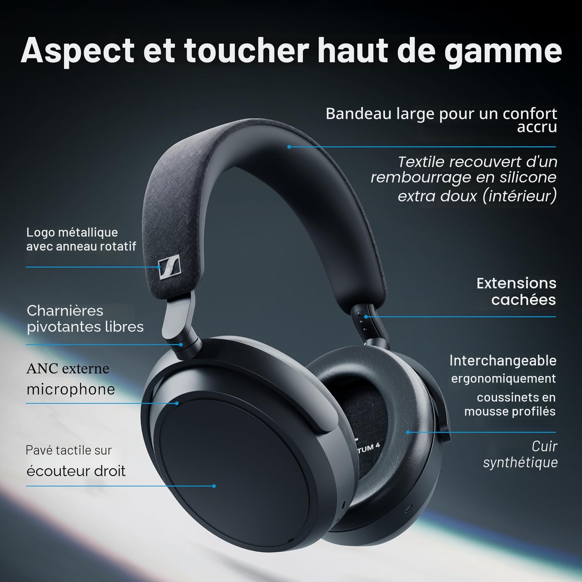 Sennheiser Momentum 4 Écouteurs sans Fil Bluetooth avec réduction adaptative du Bruit pour des appels cristallins 60 Heures d'autonomie Son Personnalisable, léger et Pliable Graphite, 700383