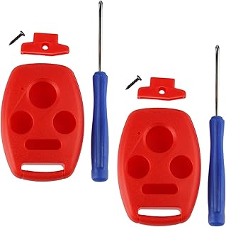 NO CUTTING NEEDED - 2 Key Fob Keyless Entry Remote Shell Case & Pad fits Honda 2003-2012 Accord / 2006-2013 Civic EX / 2009-2015 Pilot /2005-2006 CR-V (Red)