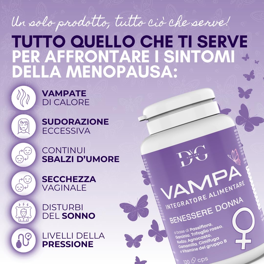 Agnocasto Integratore Menopausa con Trifoglio Rosso Garcinia Cambogia Kudzu Cimicifuga per Controllo Vampate di Calore Peso e Umore con 3 Vitamine 100% Naturale Made in Italy 120 CPS