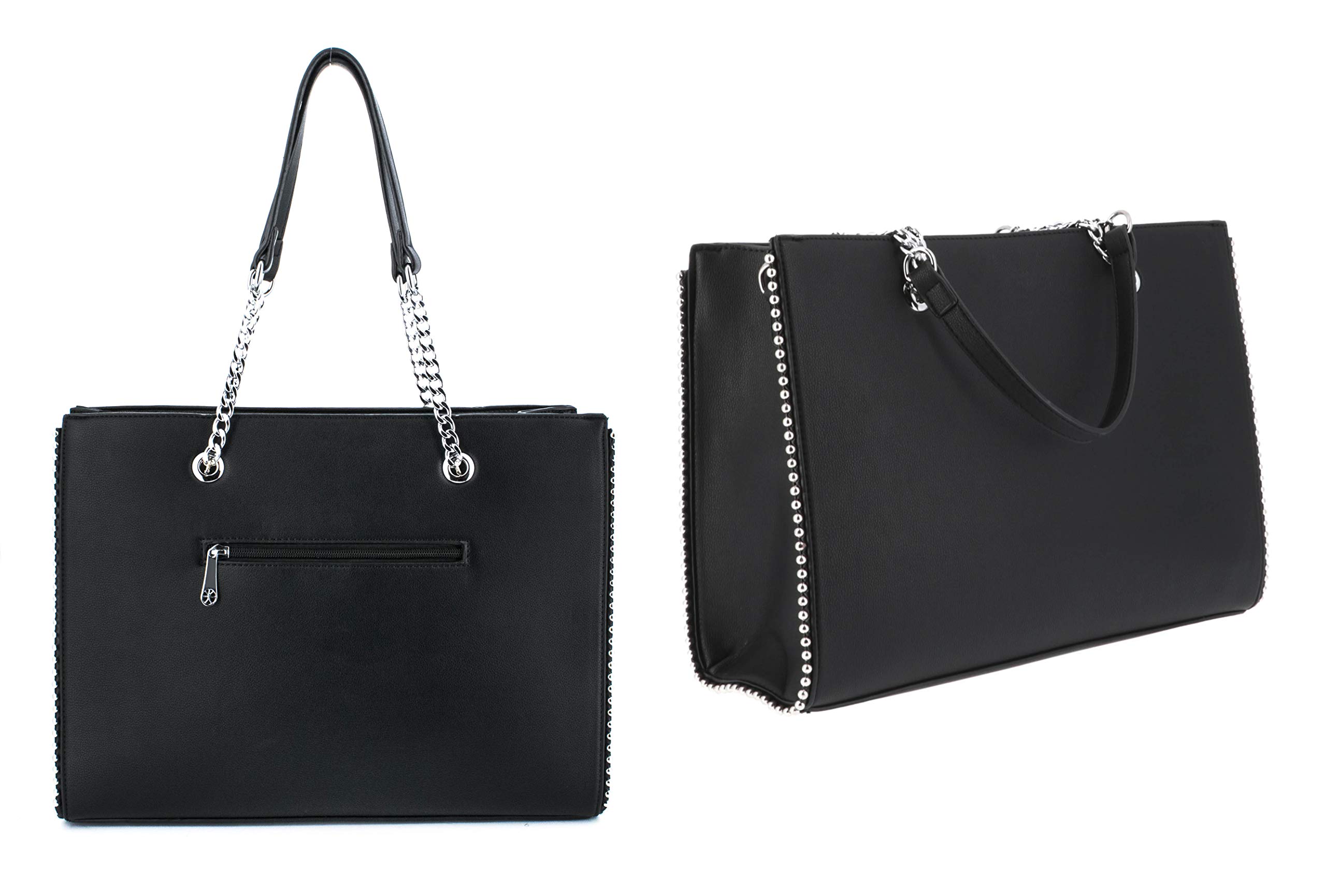 Double Tree Sac à Main Femmes Chaîne Perle Bille Clou - Cours Grand Format A4 Lycée - Cabas Shopping Fourre-Tout Taille XL - Porté Epaule Ville Similicuir PU - Chic Tendance